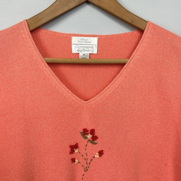 Christopher & Banks Hand Embroidered Short Sleeve Sweater Top Sz XL - Picture 3 of 12